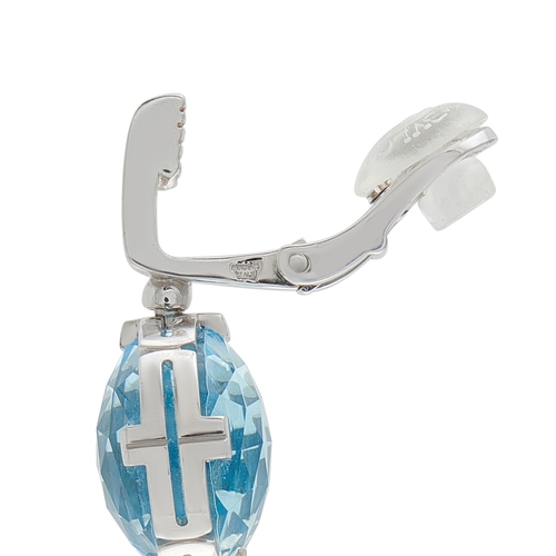 688 - A pair of Bvlgari Parentesi 18K White Gold Diamond and Topaz Clip-On Earrings. Translucent blue Topa... 
