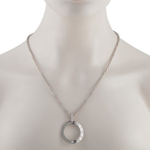 695 - A Bvlgari 18K White Gold Diamond Pendant Necklace. Sparkling Diamonds and the brands name engraved r... 