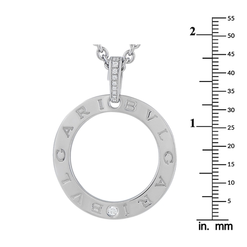 695 - A Bvlgari 18K White Gold Diamond Pendant Necklace. Sparkling Diamonds and the brands name engraved r... 