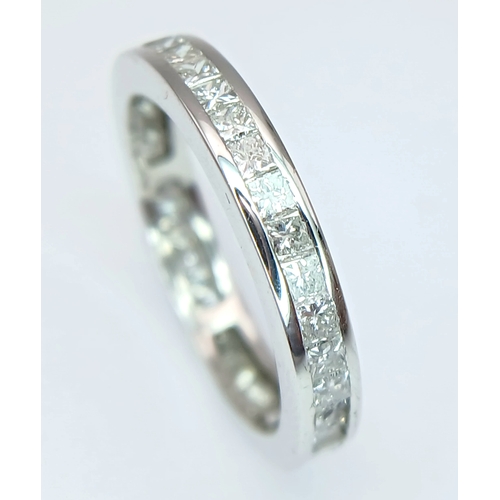 1237 - AN 18K WHITE GOLD, PRINCESS CUT, FULL ETERNITY RING. 2.00 CTW, 3G, SIZE M. MS RED 1001