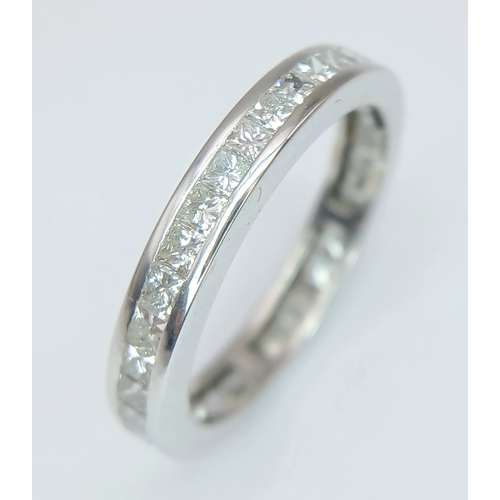 1237 - AN 18K WHITE GOLD, PRINCESS CUT, FULL ETERNITY RING. 2.00 CTW, 3G, SIZE M. MS RED 1001