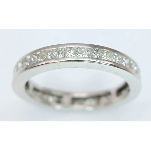1237 - AN 18K WHITE GOLD, PRINCESS CUT, FULL ETERNITY RING. 2.00 CTW, 3G, SIZE M. MS RED 1001