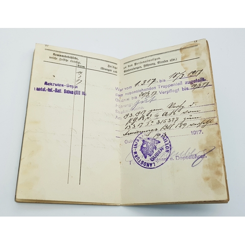 1029 - A Very Good Order WW1 Dated German Soldiers Service Book with 1917/1918 Date Stamps