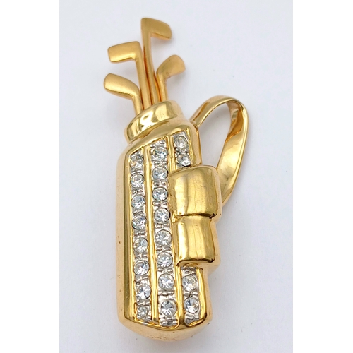 1166 - 2X large vintage gold-tone stone set golf bag and harp instrument brooches. Total length 4.5 and 6.5... 