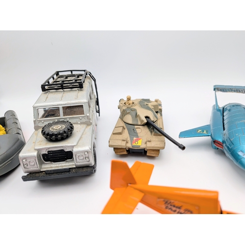 1573 - A box of vintage die cast vehicles, including Corgi and Dinky.