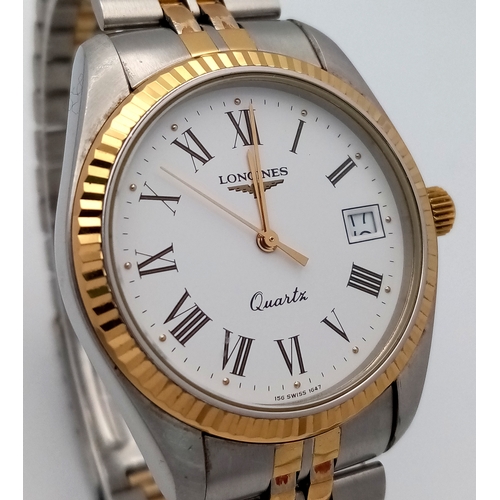 640 - A Stylish Longines Quartz Ladies Watch. Two tone stainless steel bracelet and case - 33mm. White dia... 