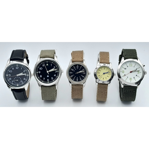 643 - A Parcel of Five Unworn Military Style Quartz Watches Comprising: 1) United States Airman-36mm Case,... 