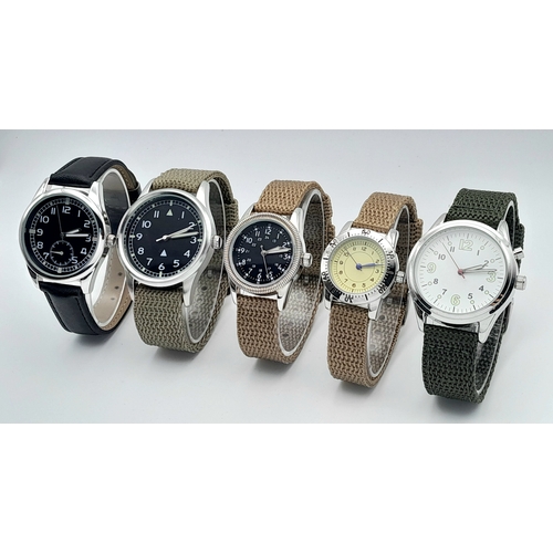 643 - A Parcel of Five Unworn Military Style Quartz Watches Comprising: 1) United States Airman-36mm Case,... 