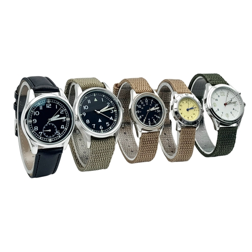 643 - A Parcel of Five Unworn Military Style Quartz Watches Comprising: 1) United States Airman-36mm Case,... 