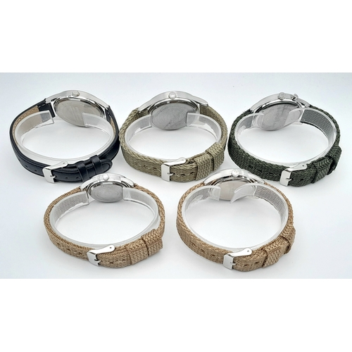 643 - A Parcel of Five Unworn Military Style Quartz Watches Comprising: 1) United States Airman-36mm Case,... 