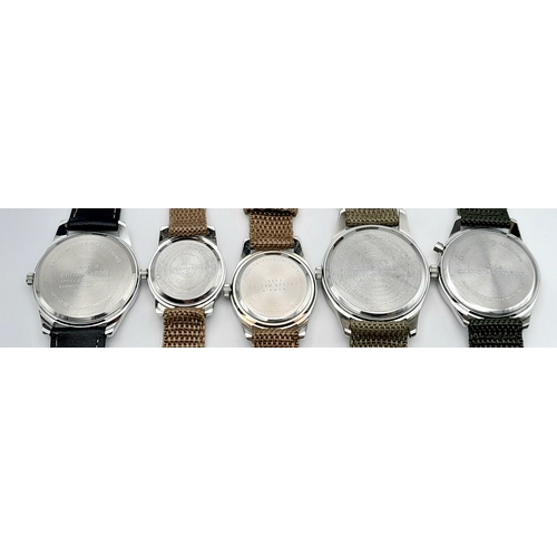 643 - A Parcel of Five Unworn Military Style Quartz Watches Comprising: 1) United States Airman-36mm Case,... 