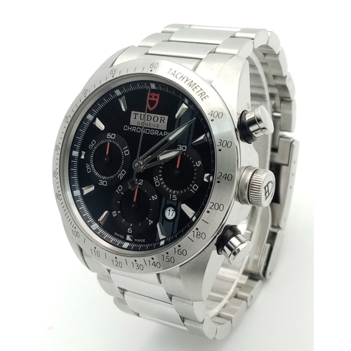 652 - A Tudor Fastrider Chronograph Automatic Gents Watch. Model 42000. Stainless steel bracelet and case ... 