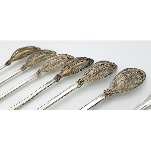 659 - A Set of Vintage .800 Continental Silver Floral Filigree Pickle Forks, along with an Antique Cake Fo... 