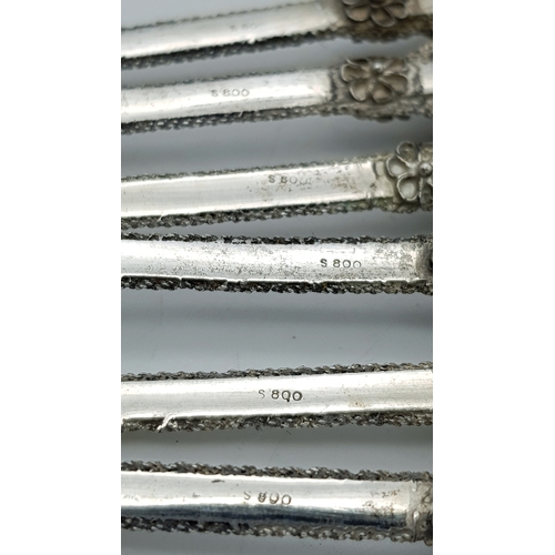 659 - A Set of Vintage .800 Continental Silver Floral Filigree Pickle Forks, along with an Antique Cake Fo... 