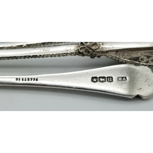 659 - A Set of Vintage .800 Continental Silver Floral Filigree Pickle Forks, along with an Antique Cake Fo... 