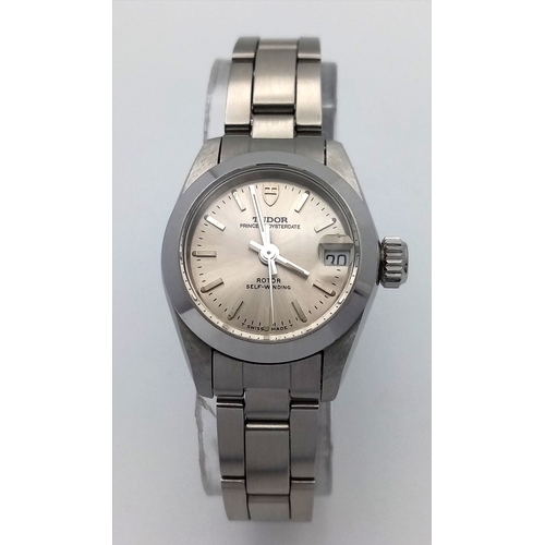 681 - A Tudor Princess Oysterdate Automatic Ladies Watch. Stainless steel bracelet and case - 24mm. Silver... 