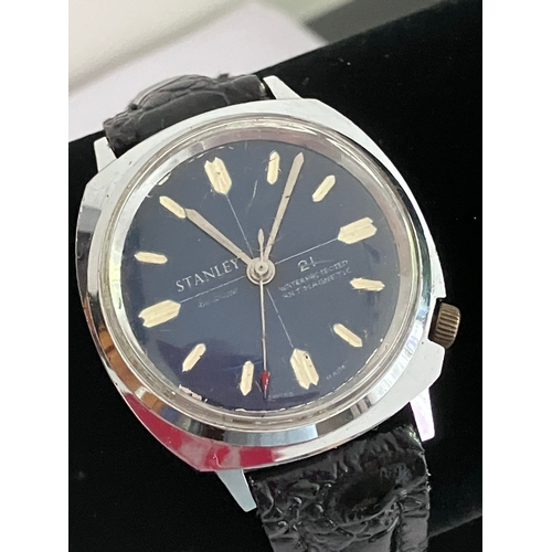 630 - Gentleman’s Vintage Swiss Made  ‘STANLEY’  WRISTWATCH. Finished in Stainless Steel , Having Blue Fac... 