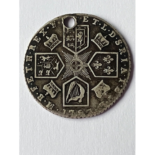 644 - 1787 GEORGE III SILVER SIXPENCE coin with ‘Semee of Hearts’ . Drilled, otherwise fine/very fine.