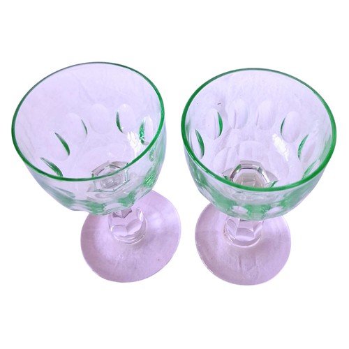 1151 - A set of four vintage, 1920's Val Saint Lambert aperitife glasses. With clear carved stems and thumb... 