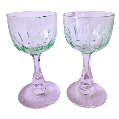 1151 - A set of four vintage, 1920's Val Saint Lambert aperitife glasses. With clear carved stems and thumb... 