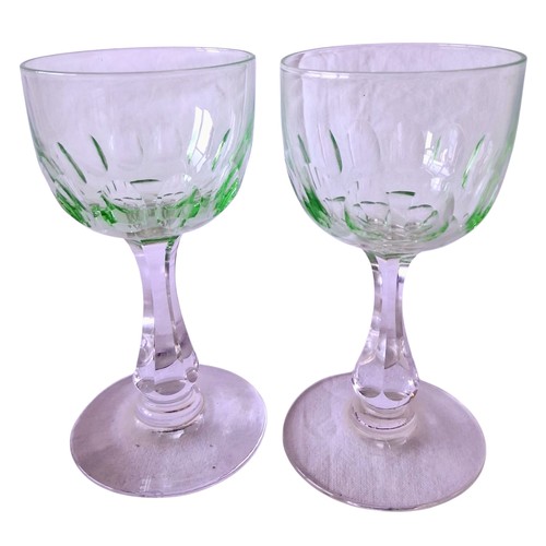 1151 - A set of four vintage, 1920's Val Saint Lambert aperitife glasses. With clear carved stems and thumb... 