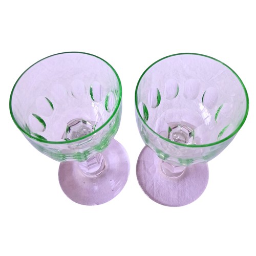 1151 - A set of four vintage, 1920's Val Saint Lambert aperitife glasses. With clear carved stems and thumb... 