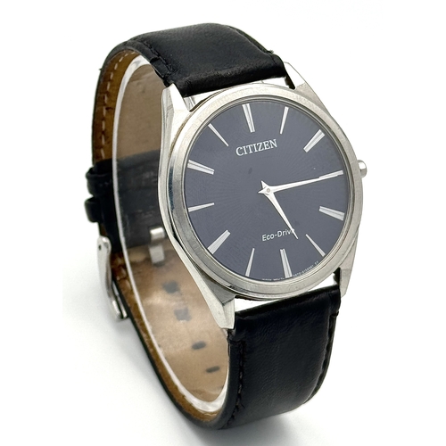 1210 - A CITIZEN, ECO DRIVE, BLACK LEATHER STRAP WATCH. IN FULL WORKING ORDER. S/A 1602 - 4