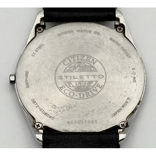 1210 - A CITIZEN, ECO DRIVE, BLACK LEATHER STRAP WATCH. IN FULL WORKING ORDER. S/A 1602 - 4