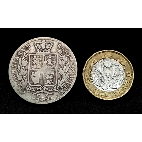 675 - An 1876 Queen Victoria 925 Silver Half Crown Coin. Young head. Please refer to photos for condition.