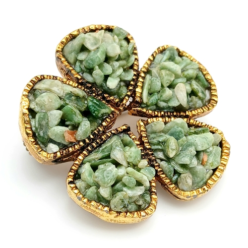 1159 - 2X large vintage gold-tone Agate and Enamelled floral design brooches. Length 4cm. Please see photos... 