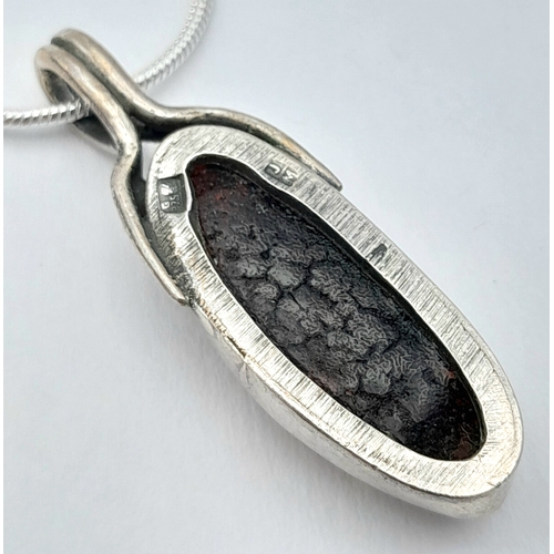 1160 - Genuine AMBER PENDANT set in SILVER and Mounted on a SILVER NECKLACE. Necklace x 48 cm. Pendant x 3.... 