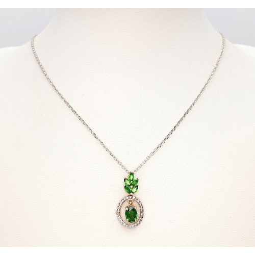 1186 - A Sterling Silver Gilt and Green Gemstone Pendant Necklace. Both Pendant and Necklace are Hallmarked... 