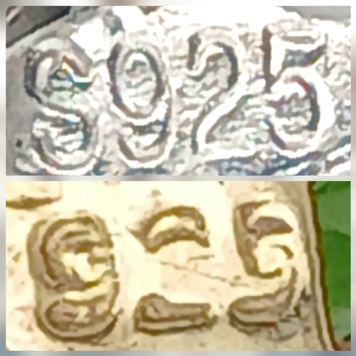 1186 - A Sterling Silver Gilt and Green Gemstone Pendant Necklace. Both Pendant and Necklace are Hallmarked... 