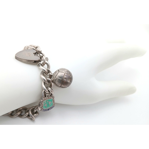 1213 - A Sterling Silver Chain Bracelet with Padlock Charm Closure, and Sterling Silver Enamel Gemini Shiel... 