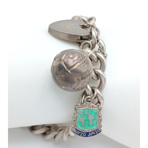1213 - A Sterling Silver Chain Bracelet with Padlock Charm Closure, and Sterling Silver Enamel Gemini Shiel... 