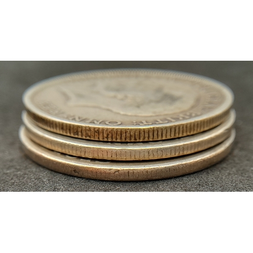 1214 - Three Consecutive Years George V 925 Silver Half Crown Coins - 1915,16 and 17. 41.3g total weight.