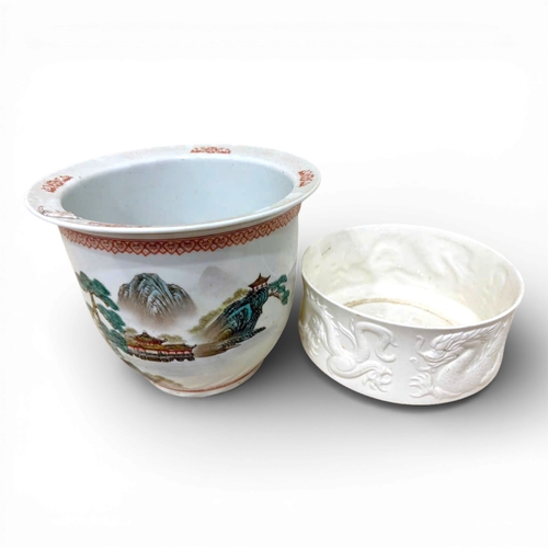 1247 - A pair of Chinese antique ceramic bowls, comprising one hand-painted landscape bowl and one white re... 