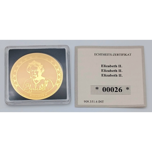 1156 - A Commemorative 'Elizabeth II' Gold Coin Card. 1/200th oz of fine gold (.999). Comes with COA and wa... 