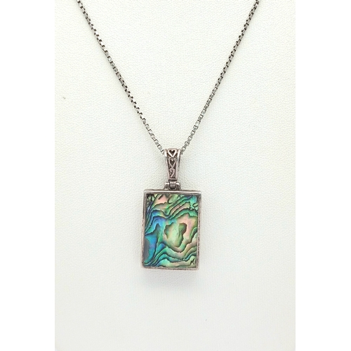 1207 - A Sterling Silver Abalone Shell Pendant Necklace. Both Pendant and Necklace are Hallmarked 925. Appr... 