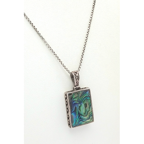 1207 - A Sterling Silver Abalone Shell Pendant Necklace. Both Pendant and Necklace are Hallmarked 925. Appr... 