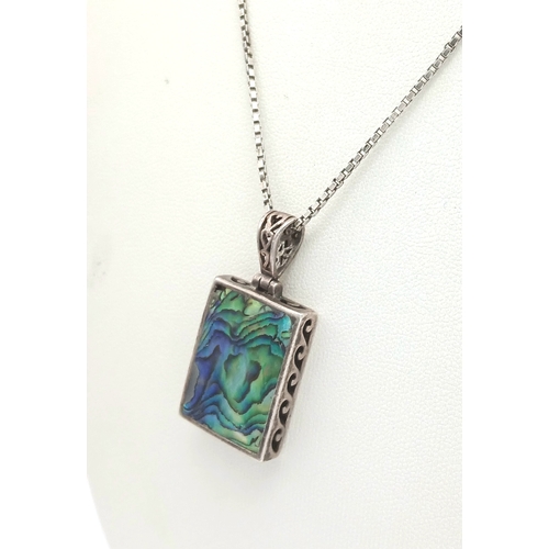 1207 - A Sterling Silver Abalone Shell Pendant Necklace. Both Pendant and Necklace are Hallmarked 925. Appr... 