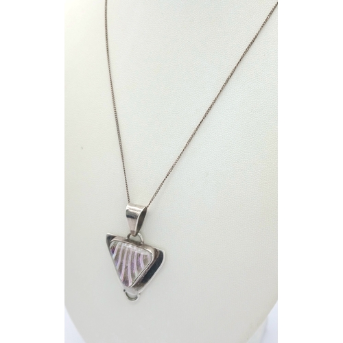 1263 - A Sterling Silver Triangular Pendant Necklace. Both Pendant and Necklace are Hallmarked 925. Approxi... 