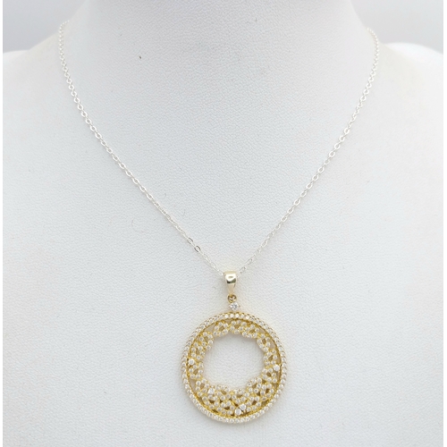 1179 - A Sterling Silver Gemstone Circle Pendant Necklace. Both Pendant and Necklace are Hallmarked 925. Ap... 