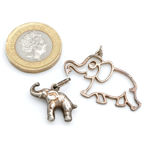1200 - A Sterling Silver Elephant Outline Pendant along with A Sterling Silver Elephant Charm Pendant. An E... 