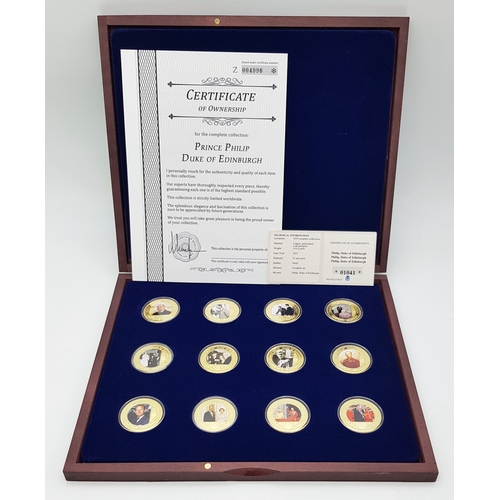 1227 - A Prince Philip, Duke of Edinburgh Commemorative 12 Gold Plated Coin Set. Proof Condition. Encapsula... 