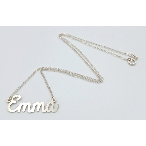 1256 - A 925 Sterling Silver Personalised 'Emma' Name Necklace. Approximate length 42cm. Total Weight 2.95 ... 