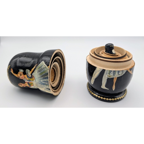 1267 - A Russian Swan Lake Ballet Nesting Doll Set, comprising five wooden dolls. Each piece fits neatly wi... 