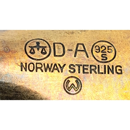 667 - A David Andersen Sterling Silver and Red Enamel Leaf Shaped Pin Brooch. Hallmarked D-A 925S Norway S... 