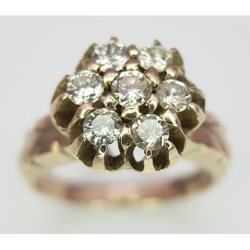 722 - An Antique 9K Gold Gilded Silver Diamond Cluster Ring. Approximately 0.42ctw diamonds. Size H 1/2 - ... 