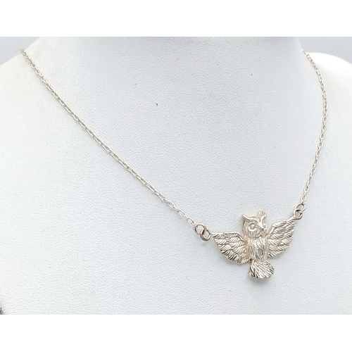 1193 - A Sterling Silver Owl Necklace. Total Length 47cm, Hallmarked 925. Total Weight 5.80 Grams.
